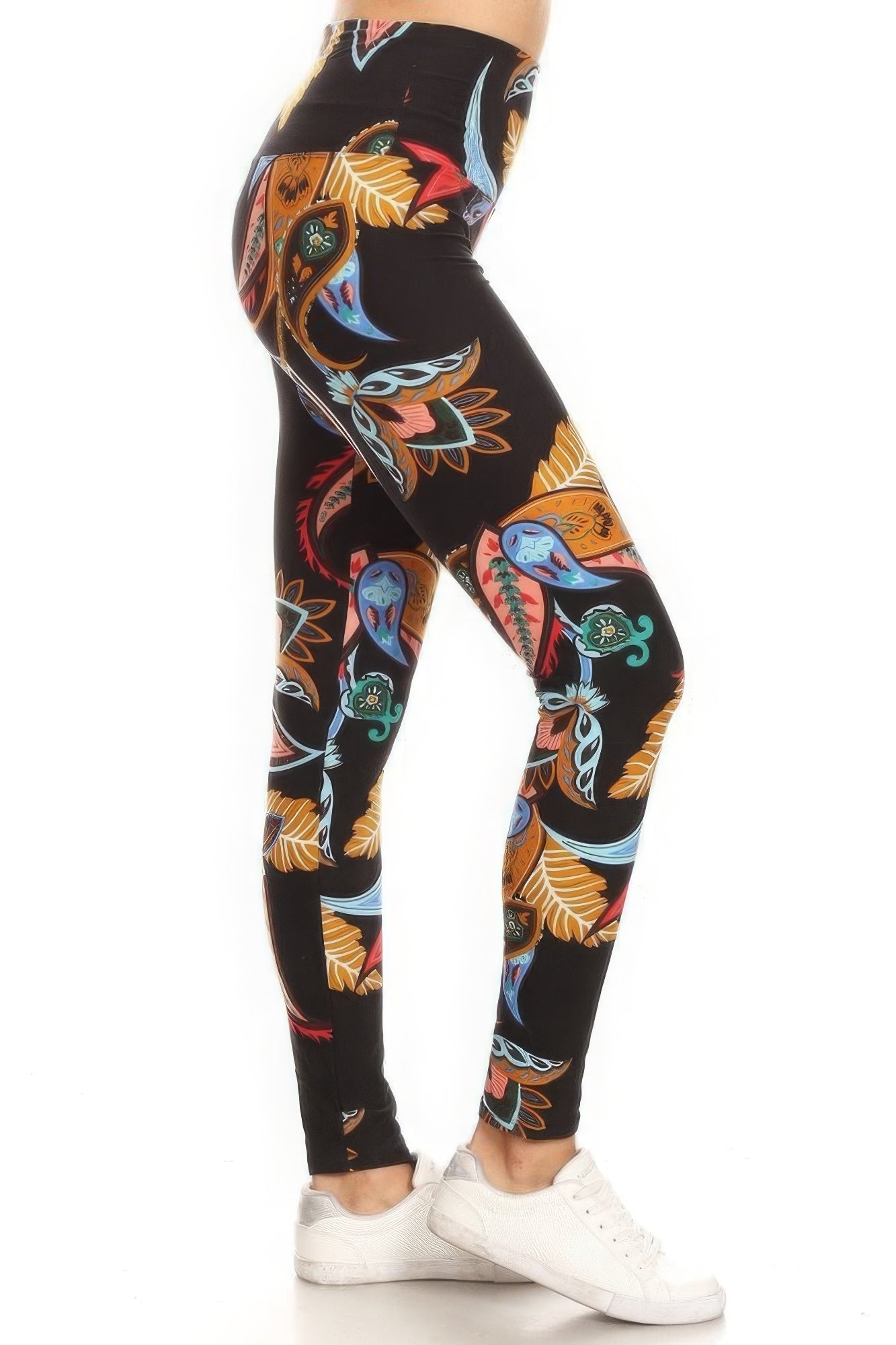 Legging de punto con estampado floral de cachemira, forrado con bandas, estilo yoga, de 5 pulgadas de largo, con cintura alta