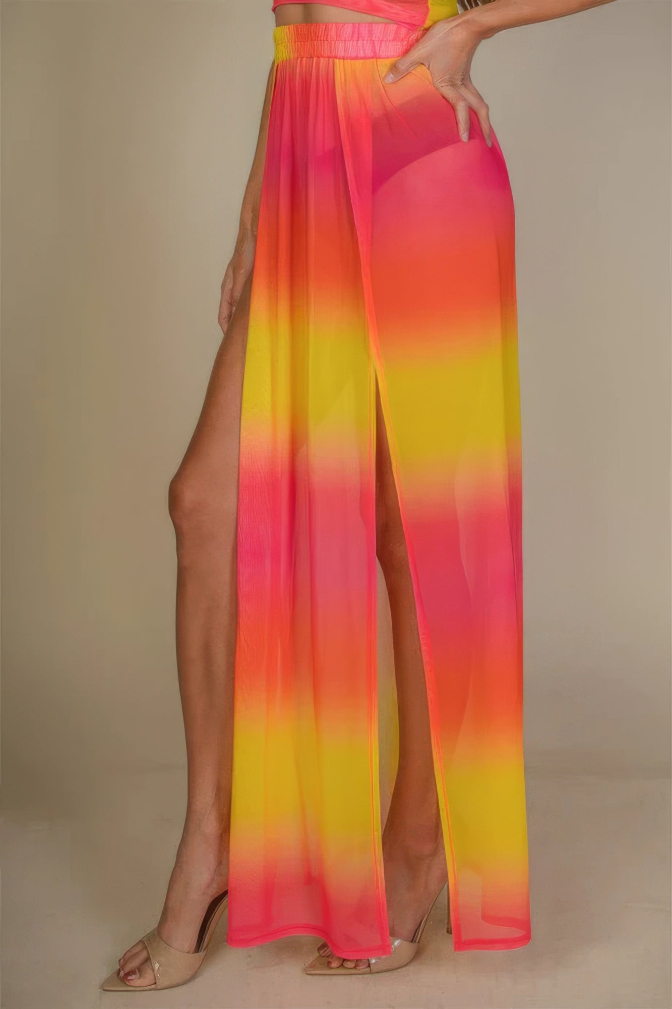 High Split Mesh Sheer Maxi Skirt