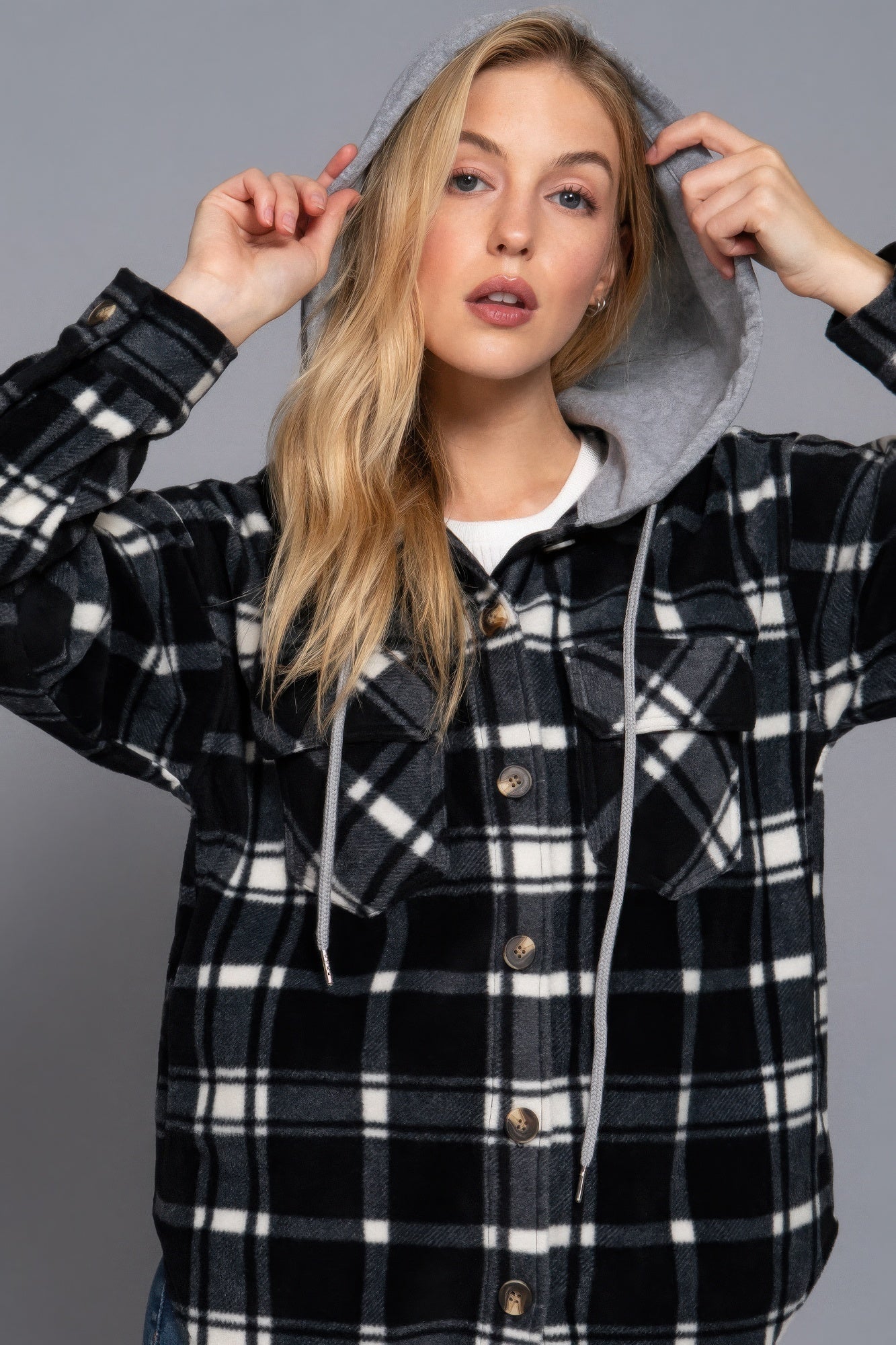 Plaid Print Hoodie Fleece Jacket