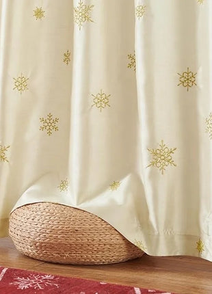 84-inch Long Light Gold Christmas Embroidered Holiday Decor 2 Panels Set