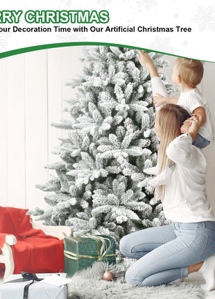 5/6/7FT Flocked Unlit Christmas Tree Artificial Hinged Christmas Tree