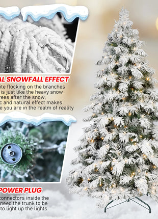 5/6/7/FT Pre Lit Flocked Spruce Christmas Tree - 1000-1500 LED Lights