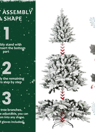 5/6/7FT Flocked Unlit Christmas Tree Artificial Hinged Christmas Tree