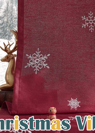 63-Inch 2-Panel Set Long Light Gold Christmas Embroidered Holiday Decor Curtains