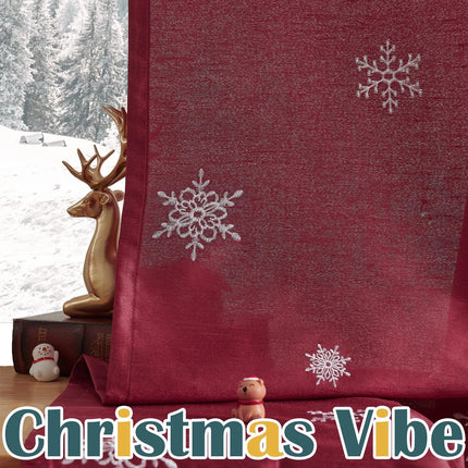 63-Inch 2-Panel Set Long Light Gold Christmas Embroidered Holiday Decor Curtains
