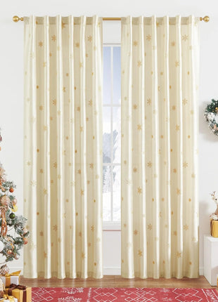84-inch Long Light Gold Christmas Embroidered Holiday Decor 2 Panels Set