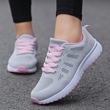 Zapatos casuales de mujer, zapatos planos de malla transpirables a la moda para caminar, zapatillas de deporte para mujer, zapatos de gimnasio, calzado femenino