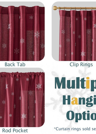 63-Inch 2-Panel Set Long Light Gold Christmas Embroidered Holiday Decor Curtains