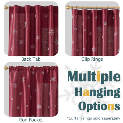 63-Inch 2-Panel Set Long Light Gold Christmas Embroidered Holiday Decor Curtains