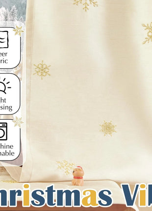 84-inch Long Light Gold Christmas Embroidered Holiday Decor 2 Panels Set