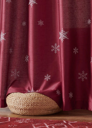 63-Inch 2-Panel Set Long Light Gold Christmas Embroidered Holiday Decor Curtains