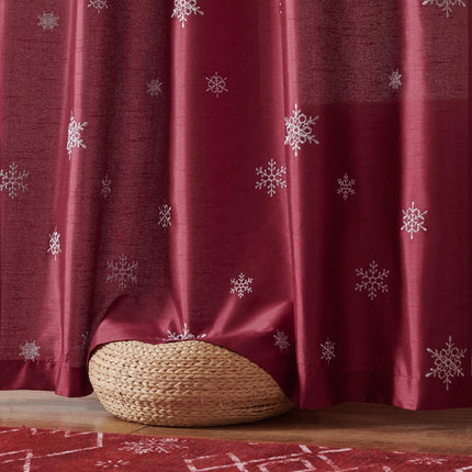 63-Inch 2-Panel Set Long Light Gold Christmas Embroidered Holiday Decor Curtains
