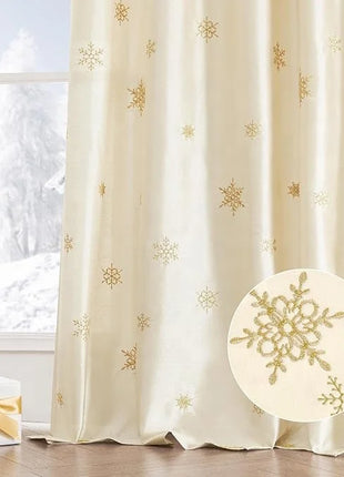 84-inch Long Light Gold Christmas Embroidered Holiday Decor 2 Panels Set