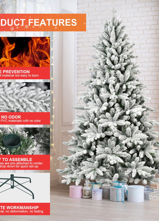 5/6/7FT Flocked Unlit Christmas Tree Artificial Hinged Christmas Tree