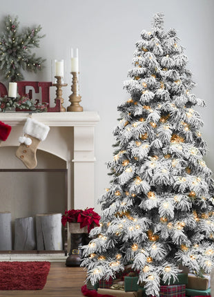 5/6/7/FT Pre Lit Flocked Spruce Christmas Tree - 1000-1500 LED Lights