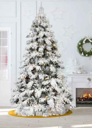 5/6/7/FT Pre Lit Flocked Spruce Christmas Tree - 1000-1500 LED Lights