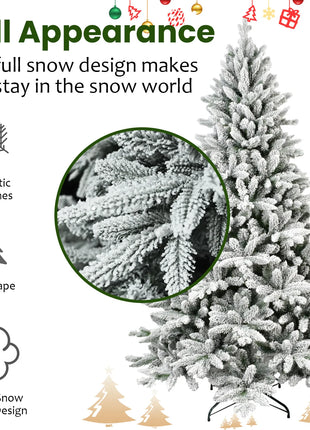 5/6/7FT Flocked Unlit Christmas Tree Artificial Hinged Christmas Tree