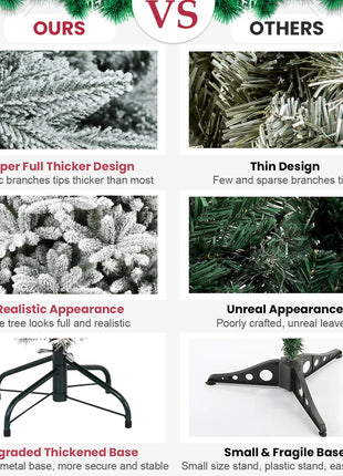 5/6/7FT Flocked Unlit Christmas Tree Artificial Hinged Christmas Tree