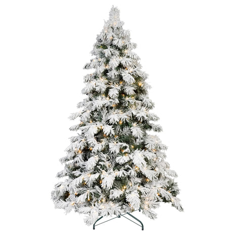 5/6/7/FT Pre Lit Flocked Spruce Christmas Tree - 1000-1500 LED Lights