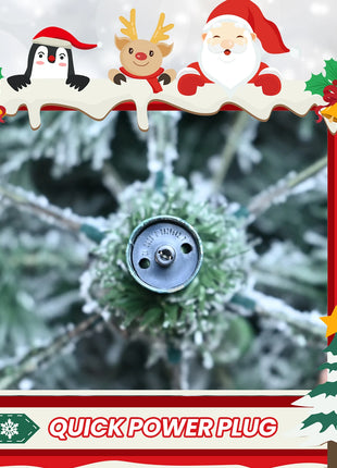 5/6/7/FT Pre Lit Flocked Spruce Christmas Tree - 1000-1500 LED Lights