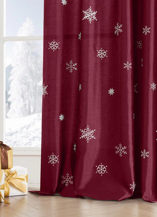 63-Inch 2-Panel Set Long Light Gold Christmas Embroidered Holiday Decor Curtains