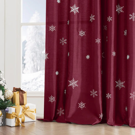63-Inch 2-Panel Set Long Light Gold Christmas Embroidered Holiday Decor Curtains