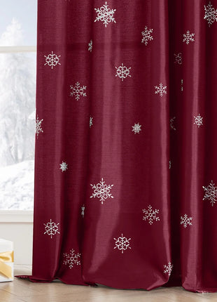 63-Inch 2-Panel Set Long Light Gold Christmas Embroidered Holiday Decor Curtains