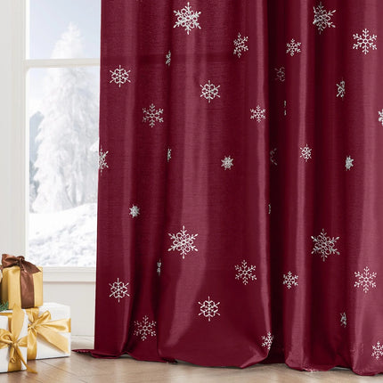 63-Inch 2-Panel Set Long Light Gold Christmas Embroidered Holiday Decor Curtains