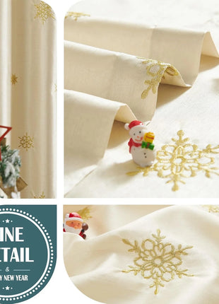 84-inch Long Light Gold Christmas Embroidered Holiday Decor 2 Panels Set