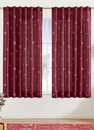 63-Inch 2-Panel Set Long Light Gold Christmas Embroidered Holiday Decor Curtains