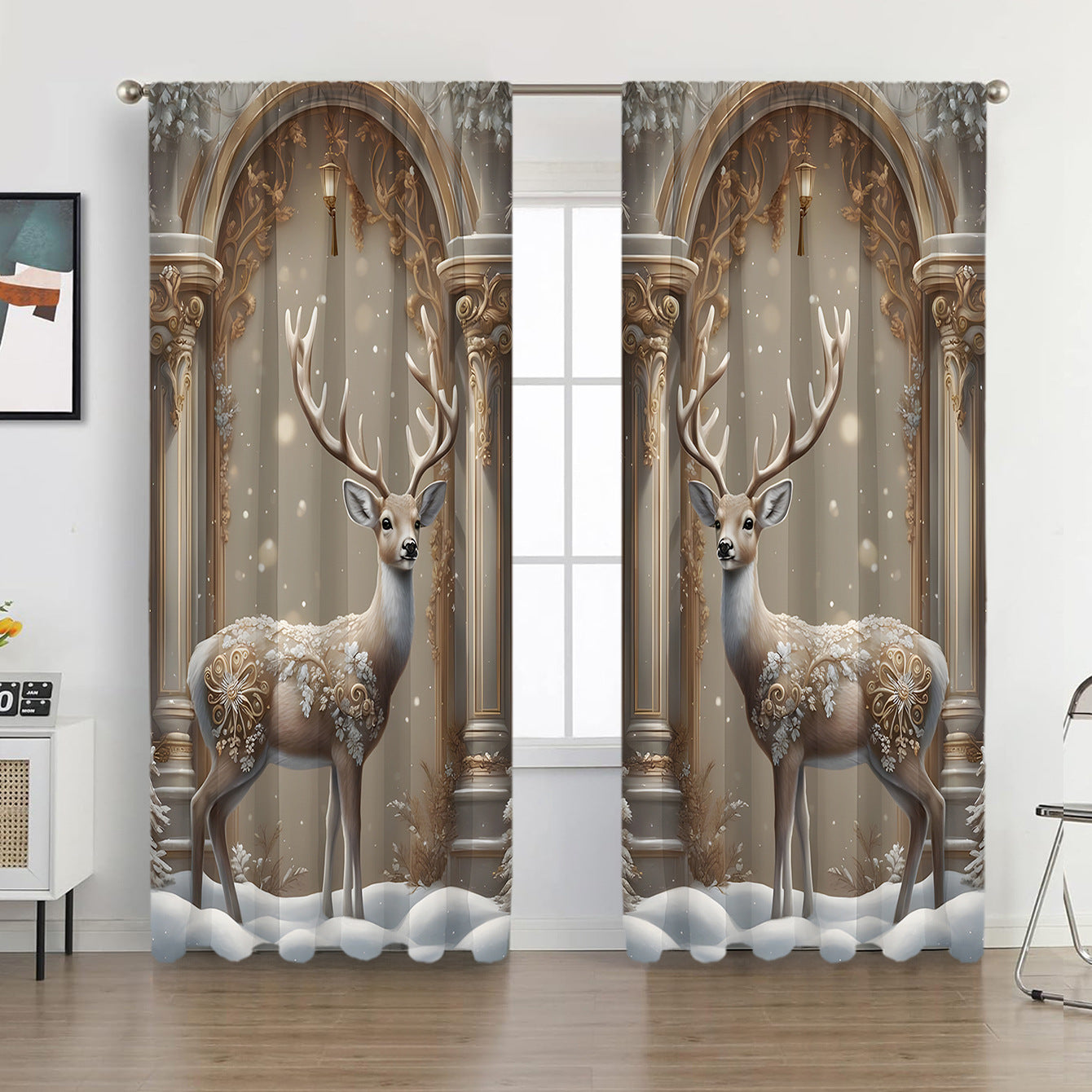 2PCS European Curtain Curtain Christmas Series Curtain Factory 3D Digital Printing Cross-border Amazon Curtain