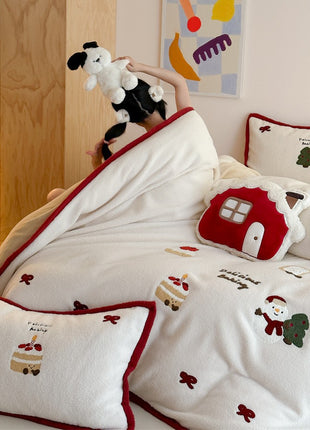Christmas Thickened Cashmere Four-piece Duvet Set