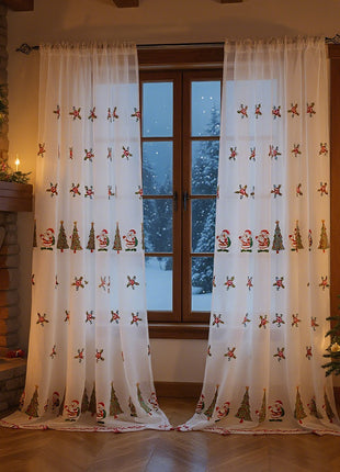 1PC Christmas Curtain Christmas Tree Embroidery