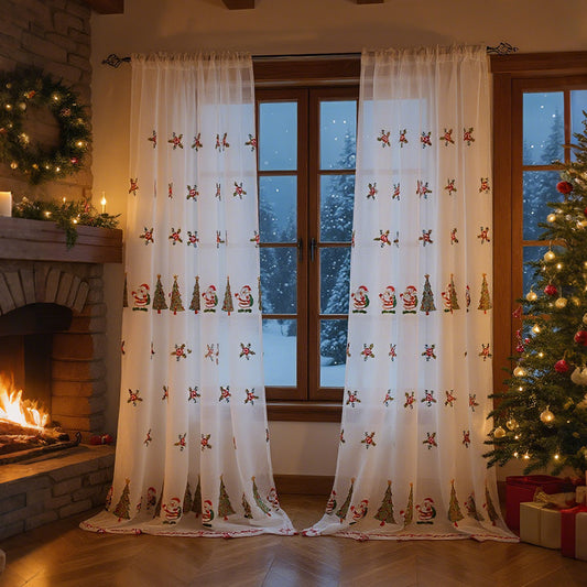 1PC Christmas Curtain Christmas Tree Embroidery