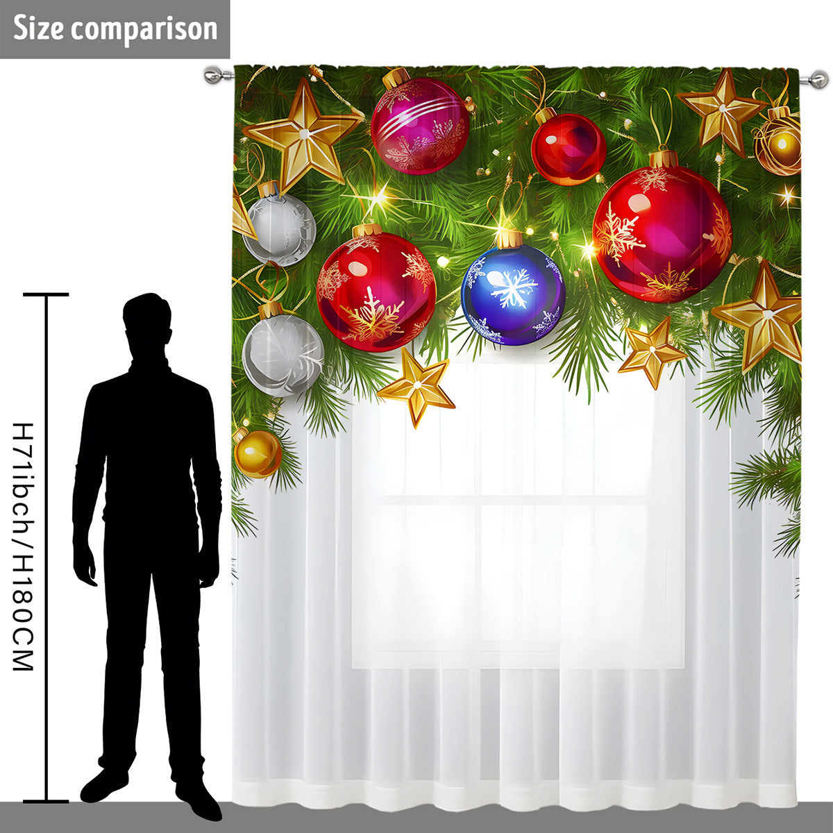 1pc New Christmas Series Window Screen 3D Digital Printing Factory Direct Bedroom Living Room Decoration Wear Rod Window Screen