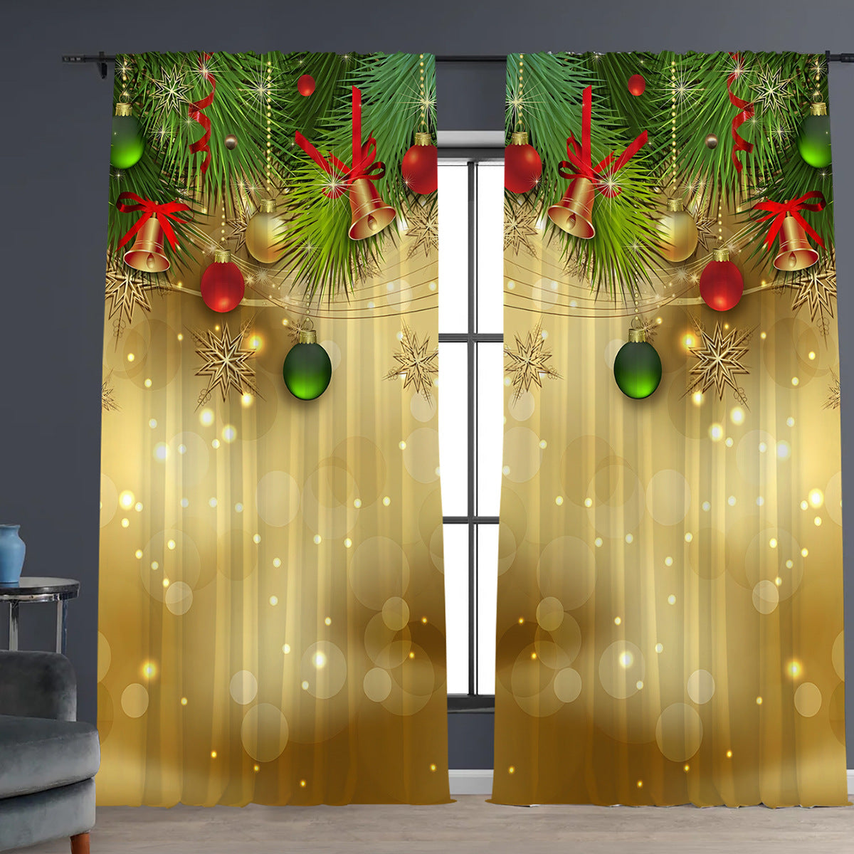 2PCS Christmas Curtain Factory 3D Digital Printing Cross-border Amazon Curtain Hot Selling Flower