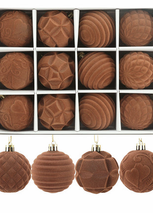 Cross Border Flocking Christmas Ball 6cm12 Boxed Christmas Tree Pendant Plastic Painted Velvet Ball Holiday Decorations