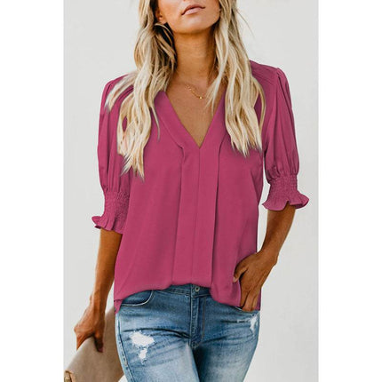 V-neck Half Sleeve Shirt For Women - MimiStylez