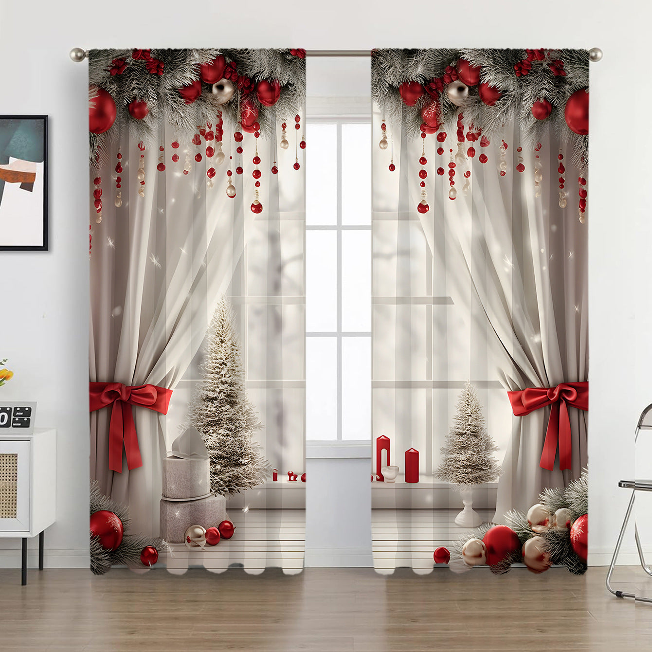 2PCS European Curtain Curtain Christmas Series Curtain Factory 3D Digital Printing Cross-border Amazon Curtain