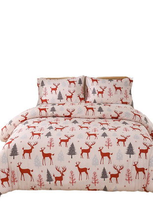 Christmas Forest Deer Pattern Duvet Three-piece Set