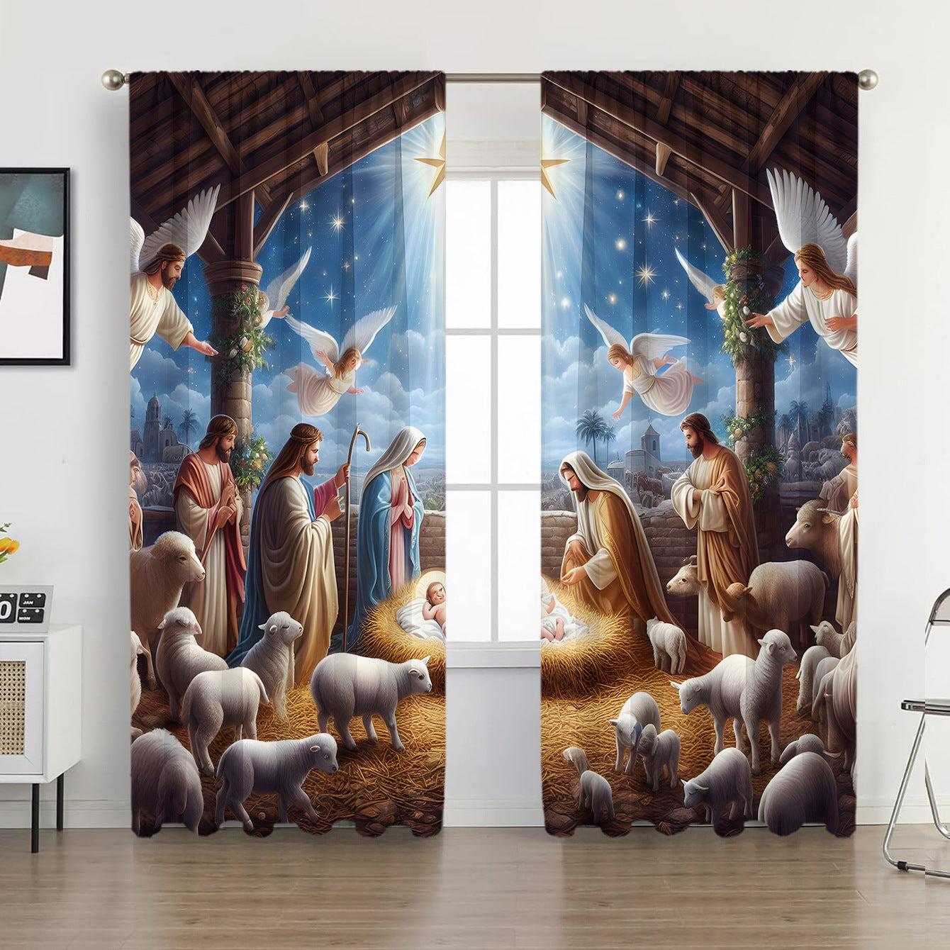 2PCS European Curtain Curtain Christmas Series Curtain Factory 3D Digital Printing Cross-border Amazon Curtain