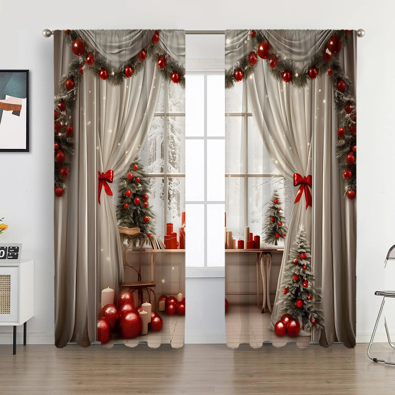 2PCS European Curtain Curtain Christmas Series Curtain Factory 3D Digital Printing Cross-border Amazon Curtain