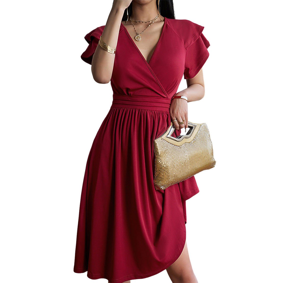 Women's Fashionable Temperament Elegant V-neck Midi Dress