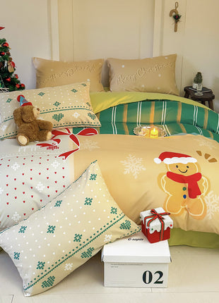 Christmas Style Super Soft Washed Cotton Printed Four-piece Duvet Set