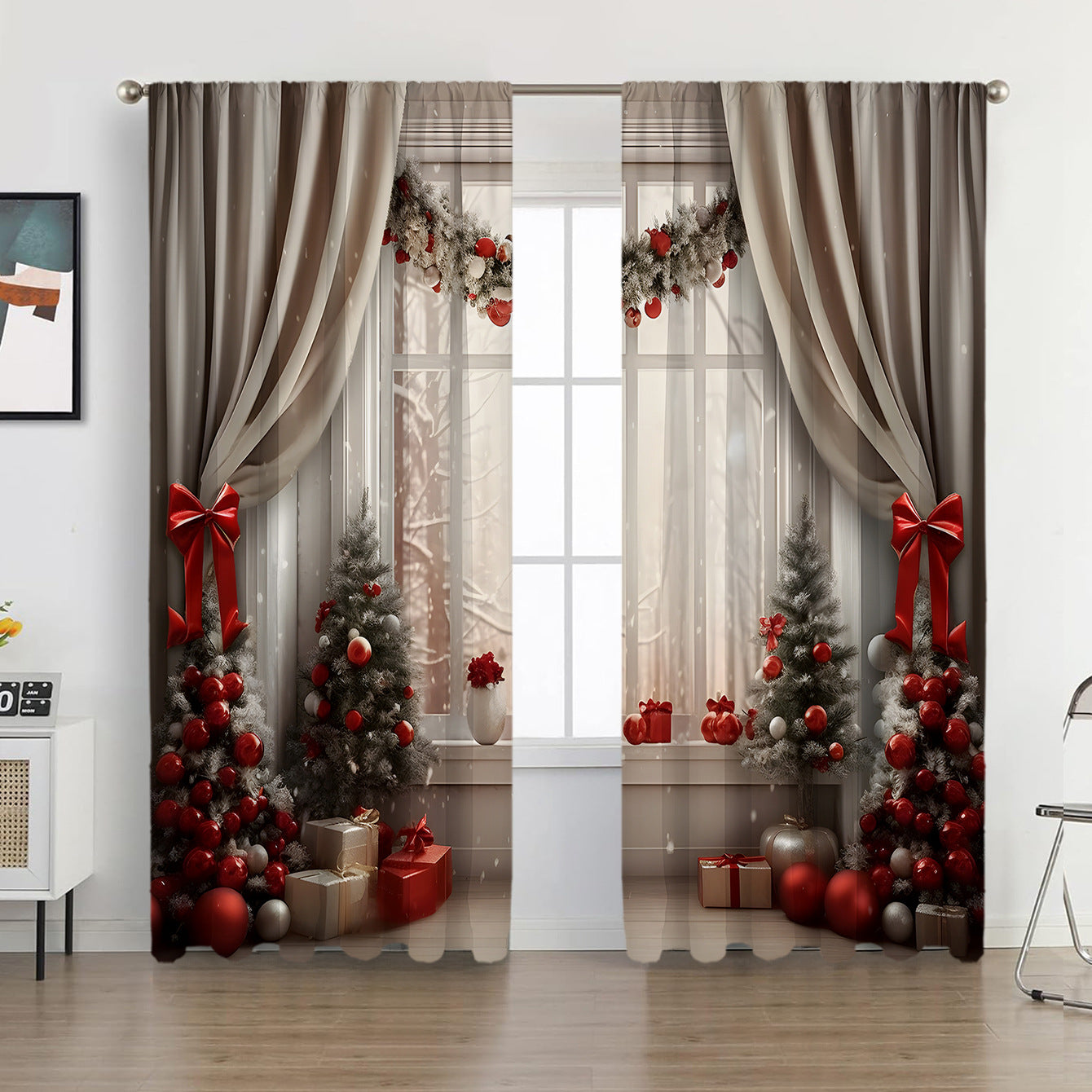 2PCS European Curtain Curtain Christmas Series Curtain Factory 3D Digital Printing Cross-border Amazon Curtain