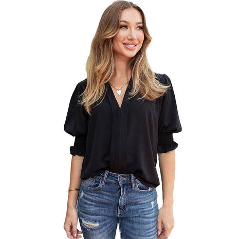 V-neck Half Sleeve Shirt For Women - MimiStylez