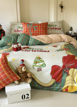 Christmas Style Super Soft Washed Cotton Printed Four-piece Duvet Set