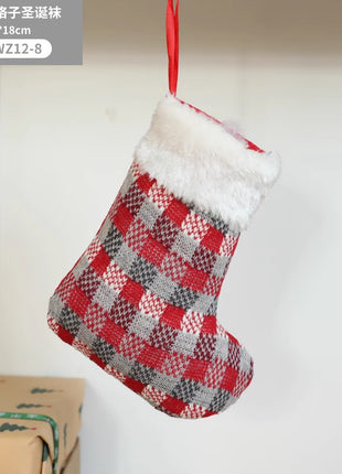 Christmas Pendant Christmas Tree Ornament Red Fabric Santa Claus Cartoon Christmas Stocking Decoration Party Gift Bag