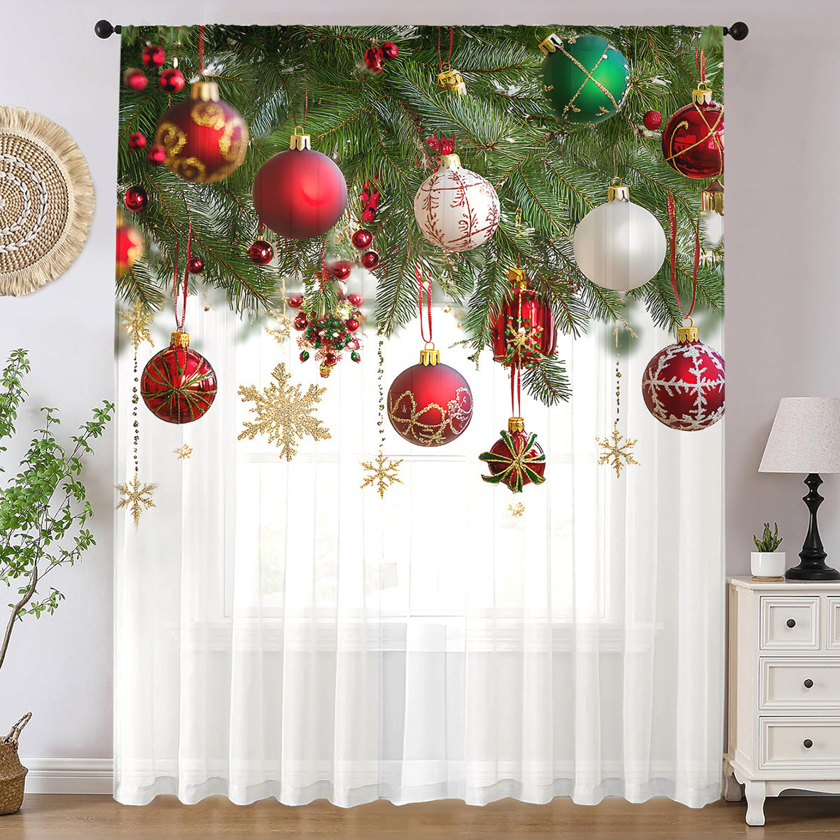 1pc New Christmas Series Window Screen 3D Digital Printing Factory Direct Bedroom Living Room Decoration Wear Rod Window Screen