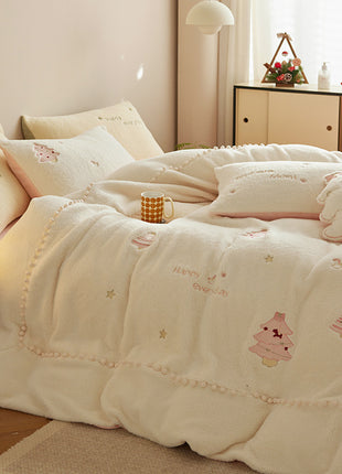 Christmas Winter Milk Fiber Four-piece Duvet Set